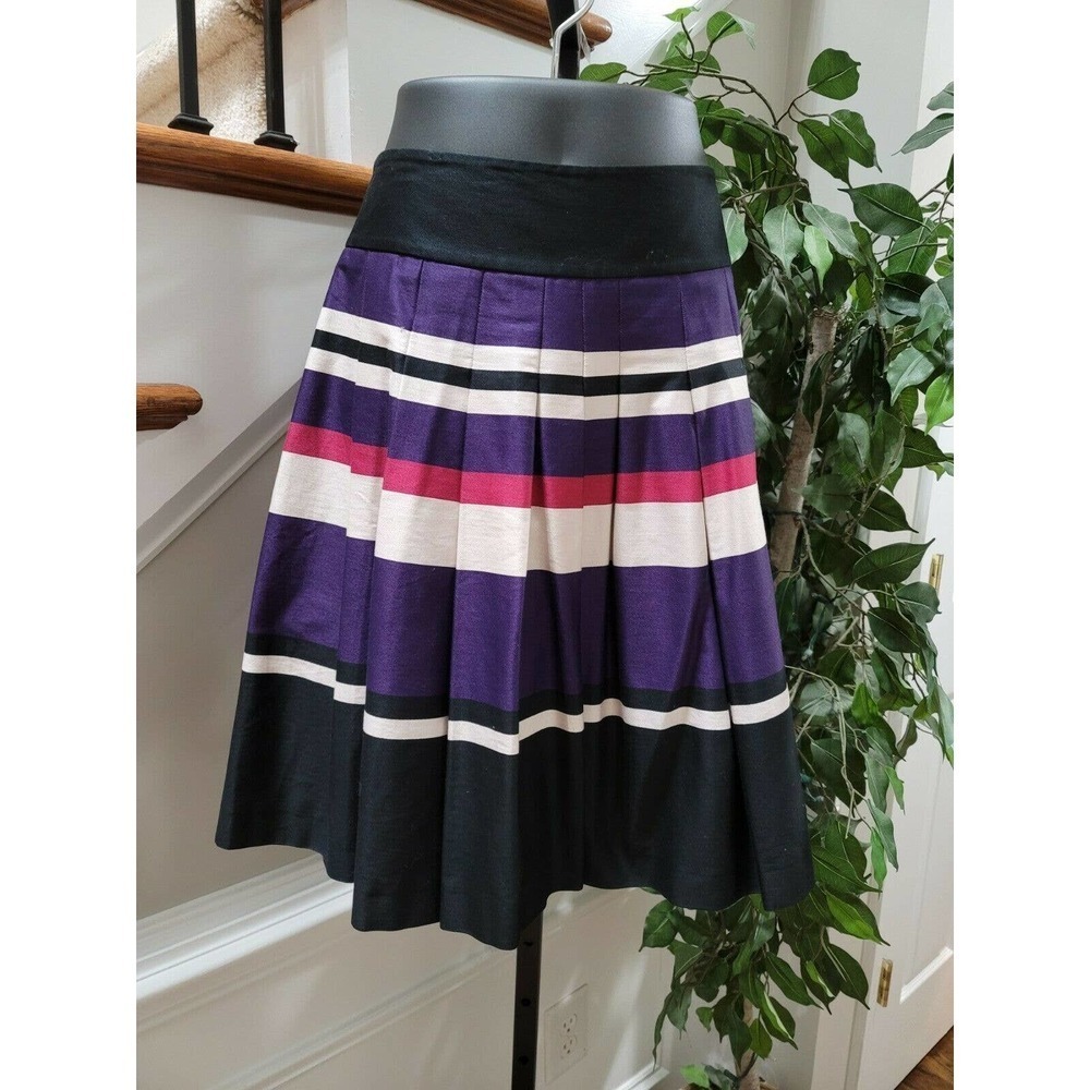 H & M Womens Multicolor Striped Cotton Blend Zipper Pleated Skirt Size US Size 6
